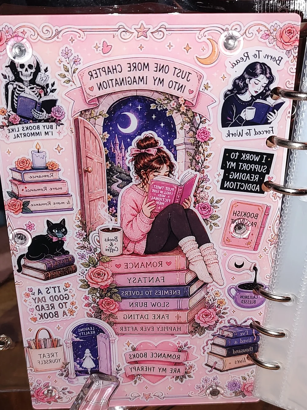 New! A6 Size BOOK LOVERS Books Are My Escape Pink Shaker Photo Notebook Cover
